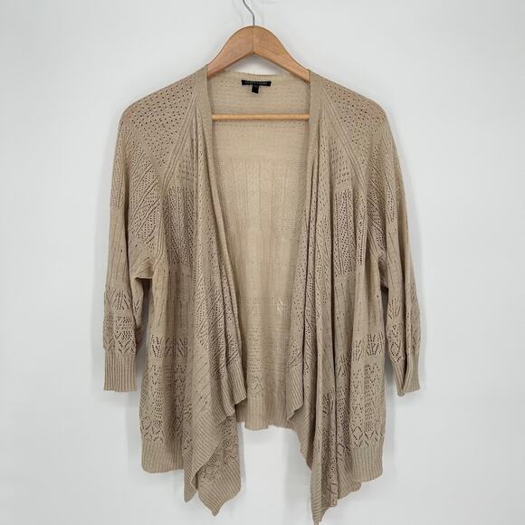 Eileen Fisher 100% Linen Beige Cardigan | Size L | Open Knit Lightweight - Picture 1 of 4
